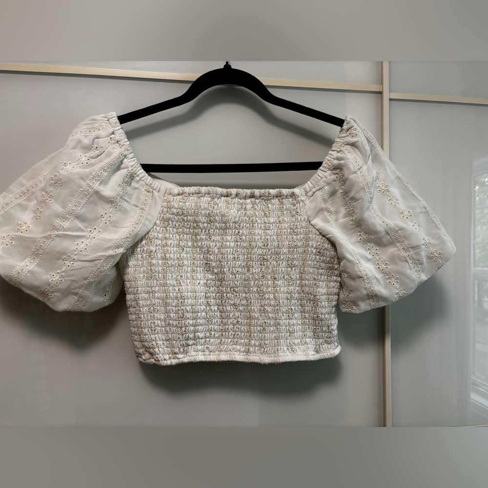 JAPNA White puffed sleeves crop top Size S - Picture 2 of 7